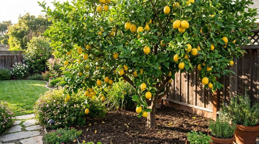 Lemon tree in sunny garden