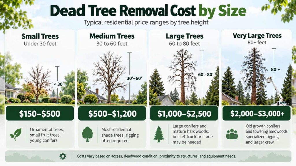 dead tree removal cost by size